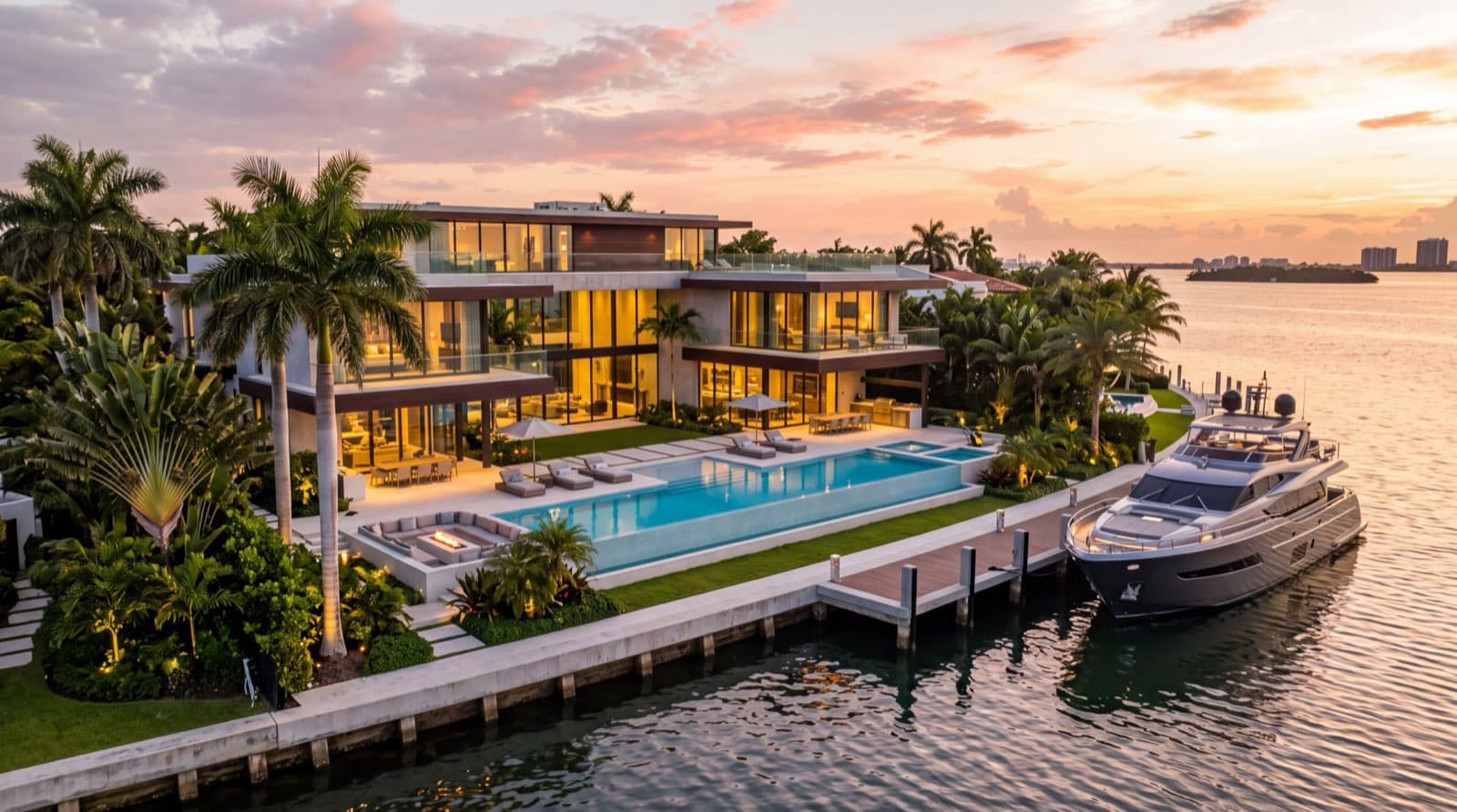 South Florida waterfront mansion and deep-water yacht dock in Miami-Dade County, Florida